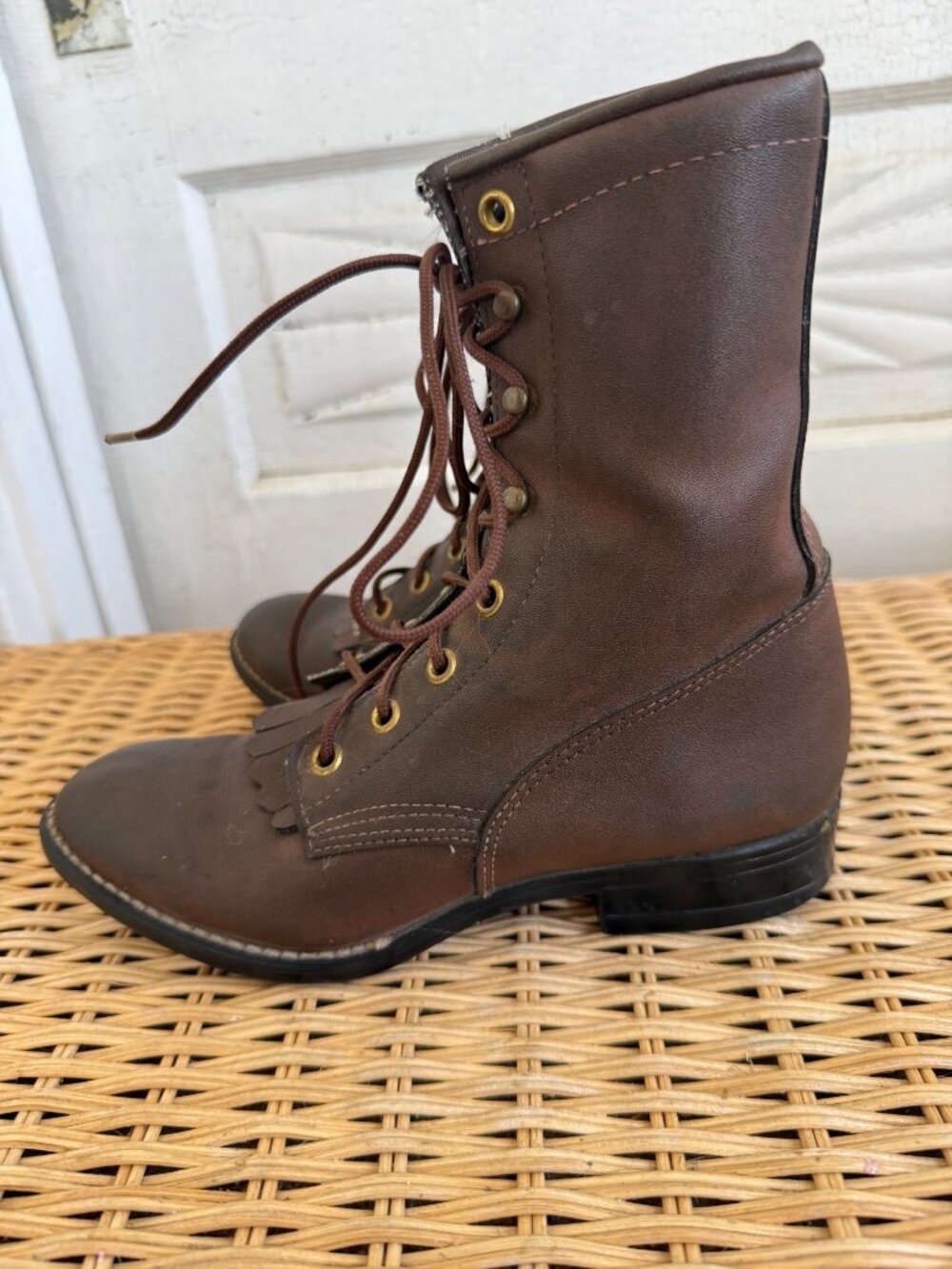 Vintage 70s Brown Bronco Kiltie Lace UP Roper Boots Womens size 4 - Picture 11 of 15